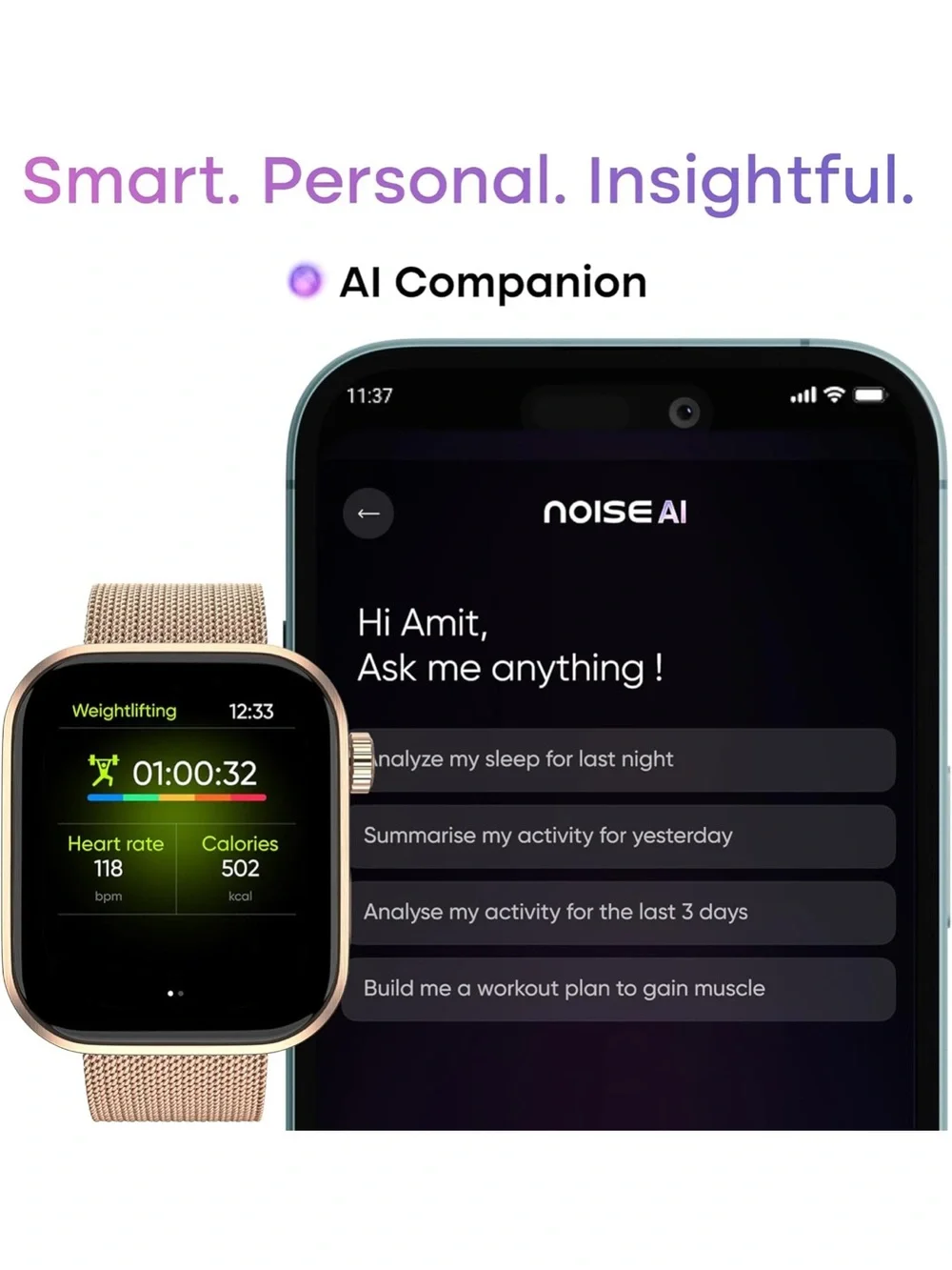 Smartwatch Noise ColorFit Rose Gold Mesh Link Pro 6 Smart Watch AMOLED FC1